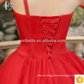 Red Lace Appliqued Strapless palabra de longitud Tulle Puffy Ball vestido de novia vestido